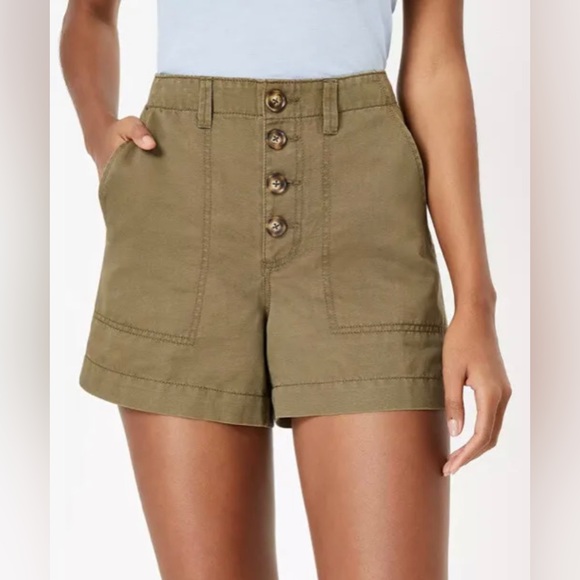 LOFT Women's Casual Button Front Utility Linen Blend Shorts Fresh Ivy Green - 16 - Picture 2 of 16